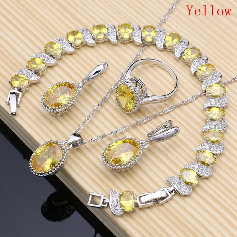 Silver 925 Bridal Jewelry Champagne Zircon Jewelry Sets